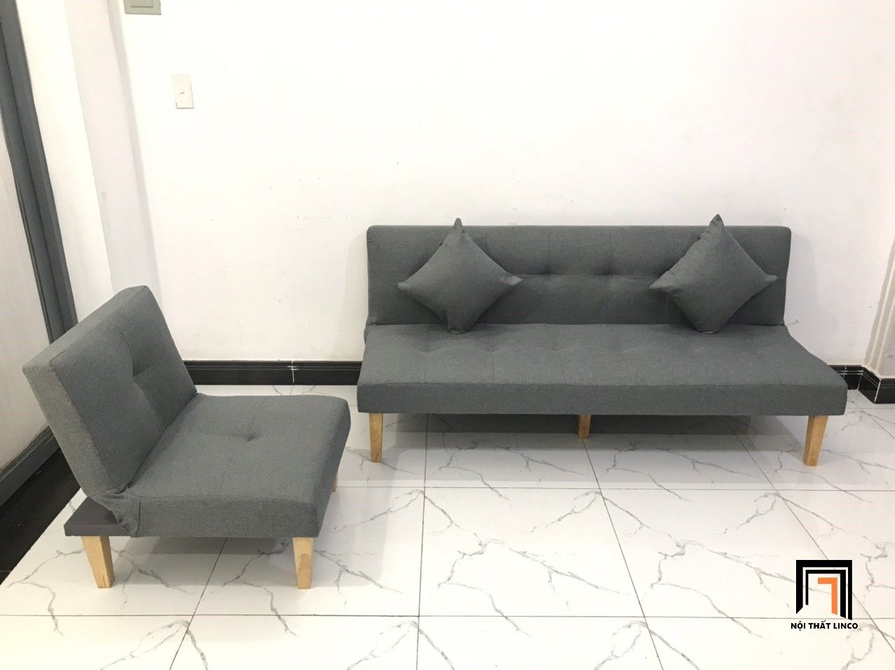  Bộ ghế sofa giường phòng khách nhỏ NS01 màu xám lông chuột 