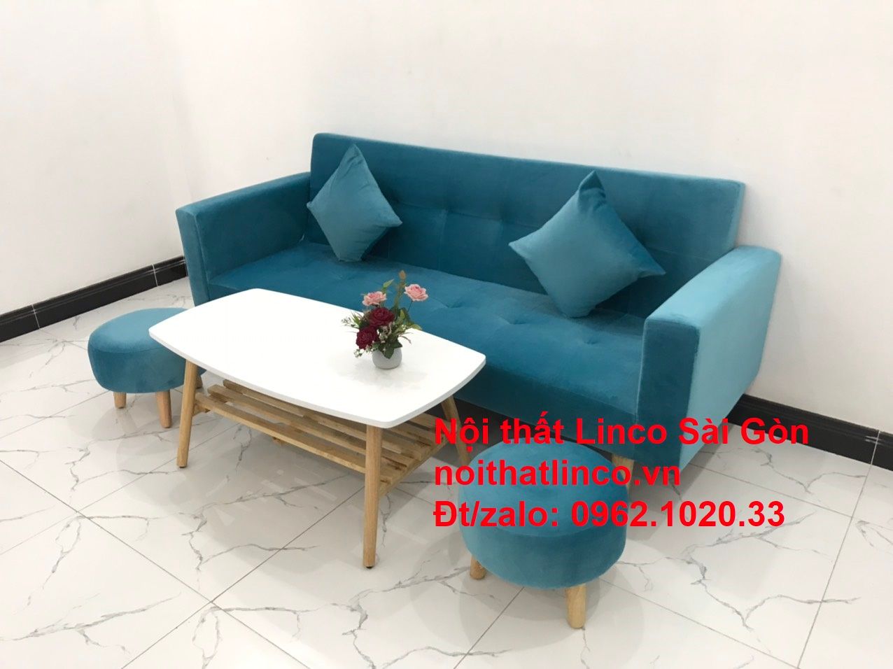  Bộ ghế sofa giường giá rẻ dài 2m màu xanh nước biển cho chung cư 