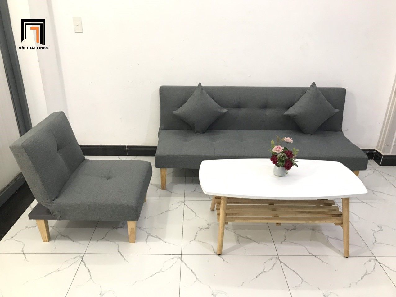  Bộ ghế sofa giường phòng khách nhỏ NS01 màu xám lông chuột 