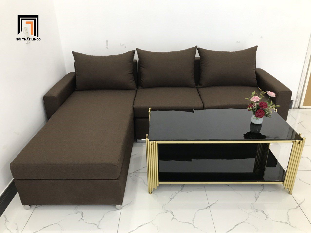  Bộ ghế sofa góc giá rẻ 2m2 x 1m6 màu nâu đậm nhỏ 