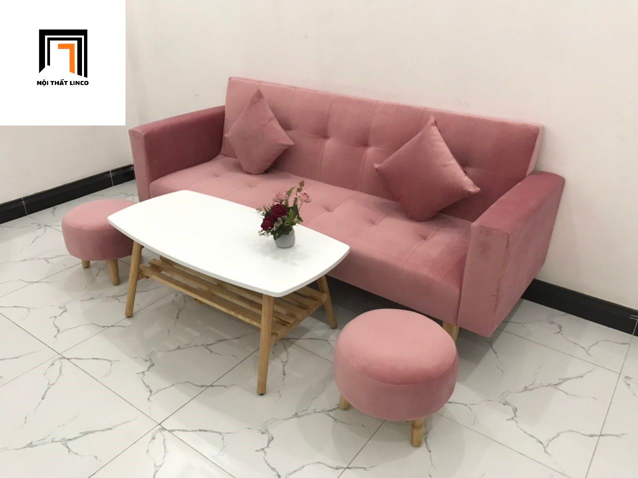  Bộ ghế sofa băng giường màu hồng phấn dài 2m giá rẻ 
