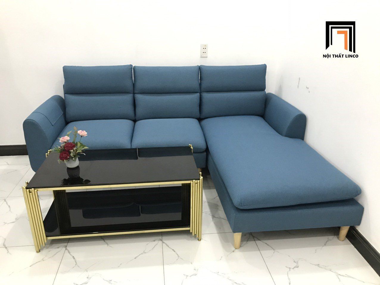  Bộ ghế sofa góc L 2m2 x 1m6 cho phòng khách màu xanh dương 