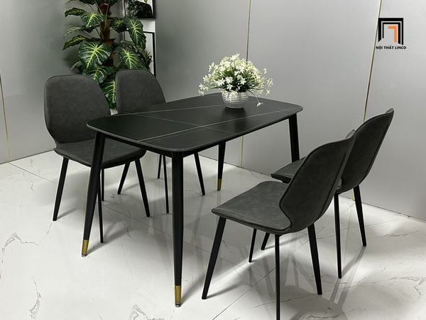 bộ bàn ghế ăn 4 người mặt đá đen