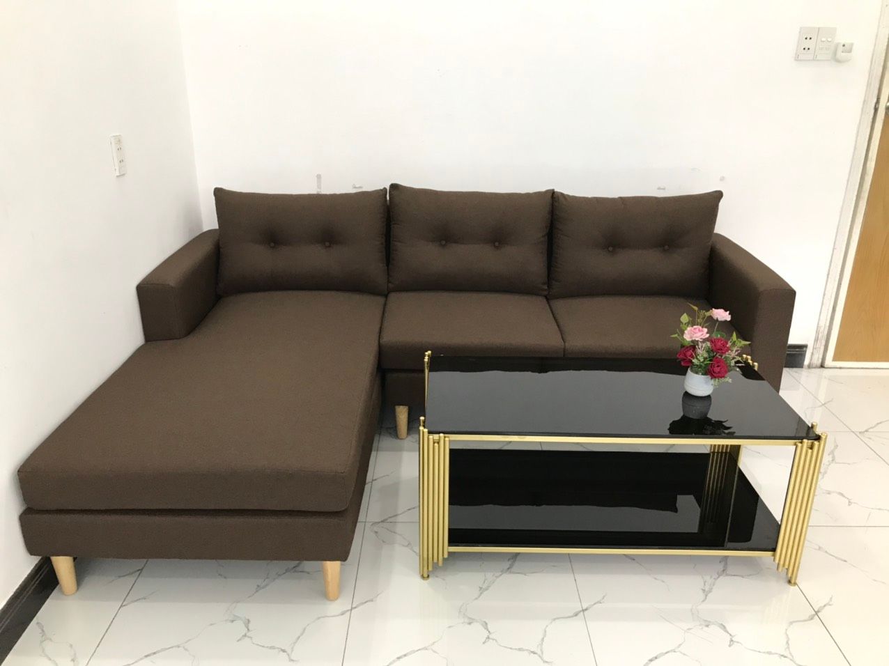  Ghế sofa góc gia đình nâu đậm 2m2 x 1m6 giá rẻ 