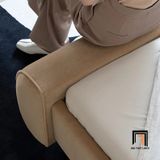  Giường ngủ dài 1m6 x 2m GN58 Dasirae vải nhung màu nâu kem 