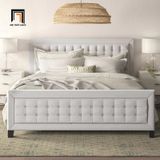  Giường ngủ vải nỉ GN25 Kaster màu trắng kem giật nút xinh xắn 