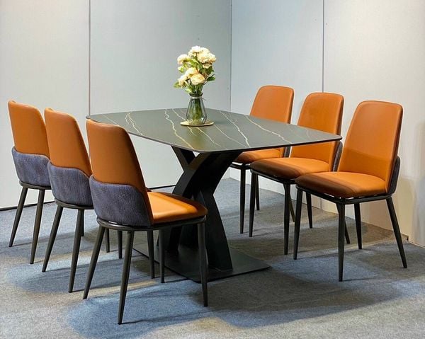 bộ bàn ăn 6 ghế bọc da giả đẹp