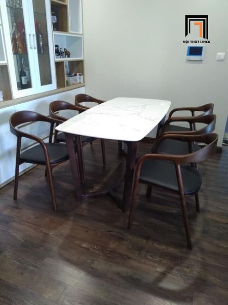 set bàn ghế ăn cong màu nâu đậm hiện đại