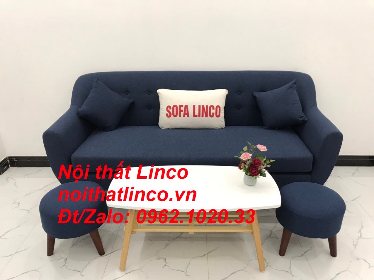  Bộ bàn ghế salon sofa băng xanh dương đậm đen Nội thất Linco Sài Gòn 