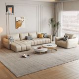  Set ghế sofa nệm chia múi KT134 Sikkeh da giả trắng kem đẹp 