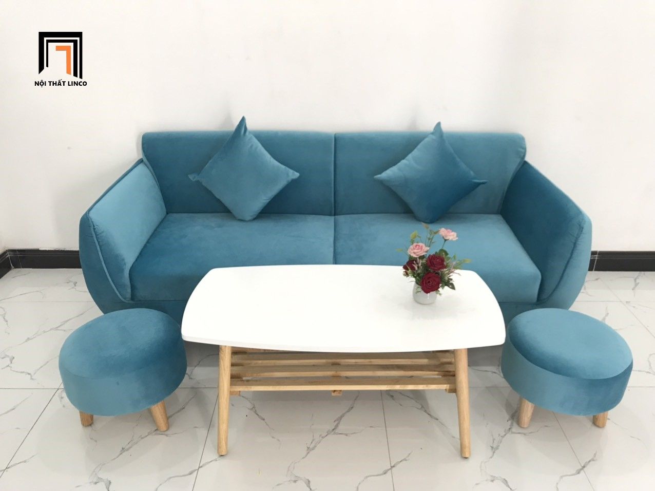  Bộ bàn ghế sofa băng xanh dương nước biển BB dài 1m9 cho căn hộ 