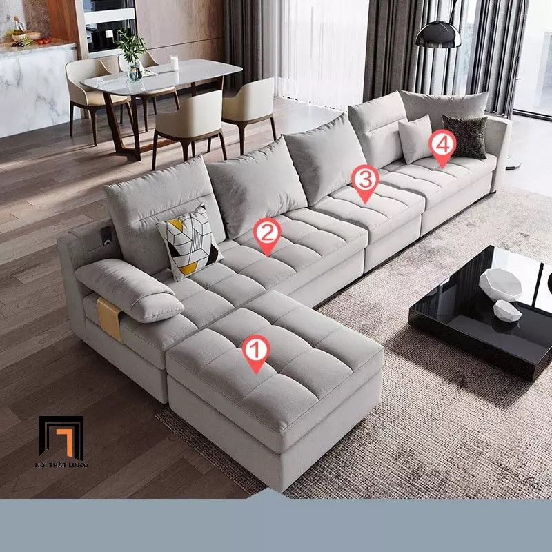  Ghế sofa góc L GT18 Linsy 3m25 x 1m6 cho phòng khách diện tích lớn 