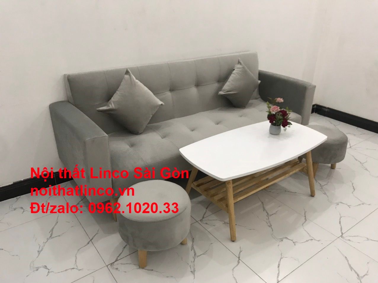  Bộ bàn ghế salon giá rẻ | sofa giường nằm nhỏ gọn xám nhung 