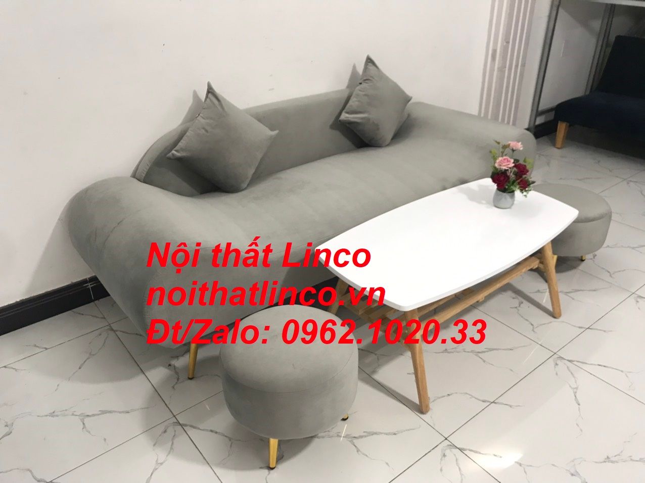  Bộ ghế sofa văng băng thuyền SFT dài 2m xám lông chuột nhỏ 