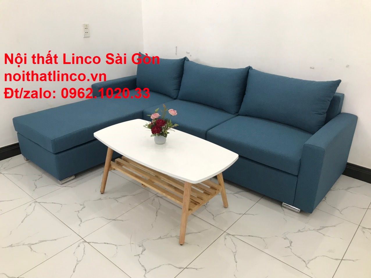  Bộ bàn ghế sofa góc L 2m2 x 1m6 màu xanh dương giá rẻ 