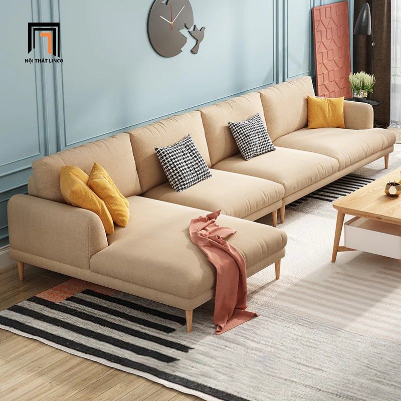  Bộ ghế sofa góc L 2m4 x 1m6 GT155 Mosa vải nỉ trắng kem 