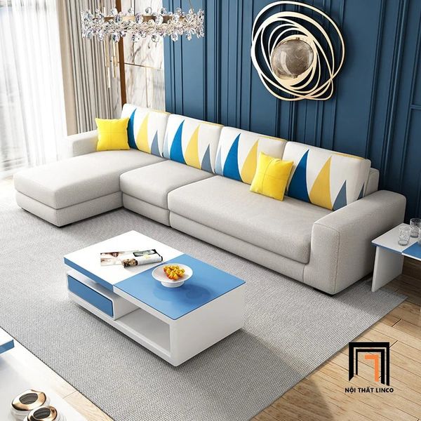 ghế sofa góc chữ l vải nỉ xanh ngọc