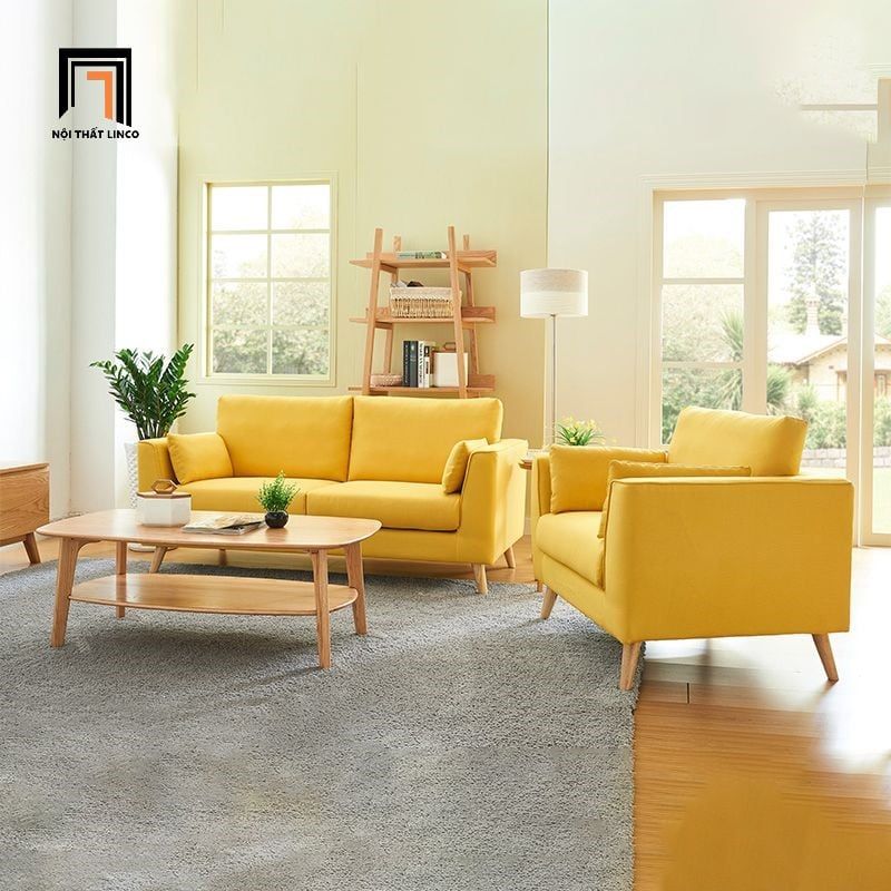  Bộ ghế sofa gia đình nhỏ vải nỉ KT114 Ufor màu vàng vải nỉ 