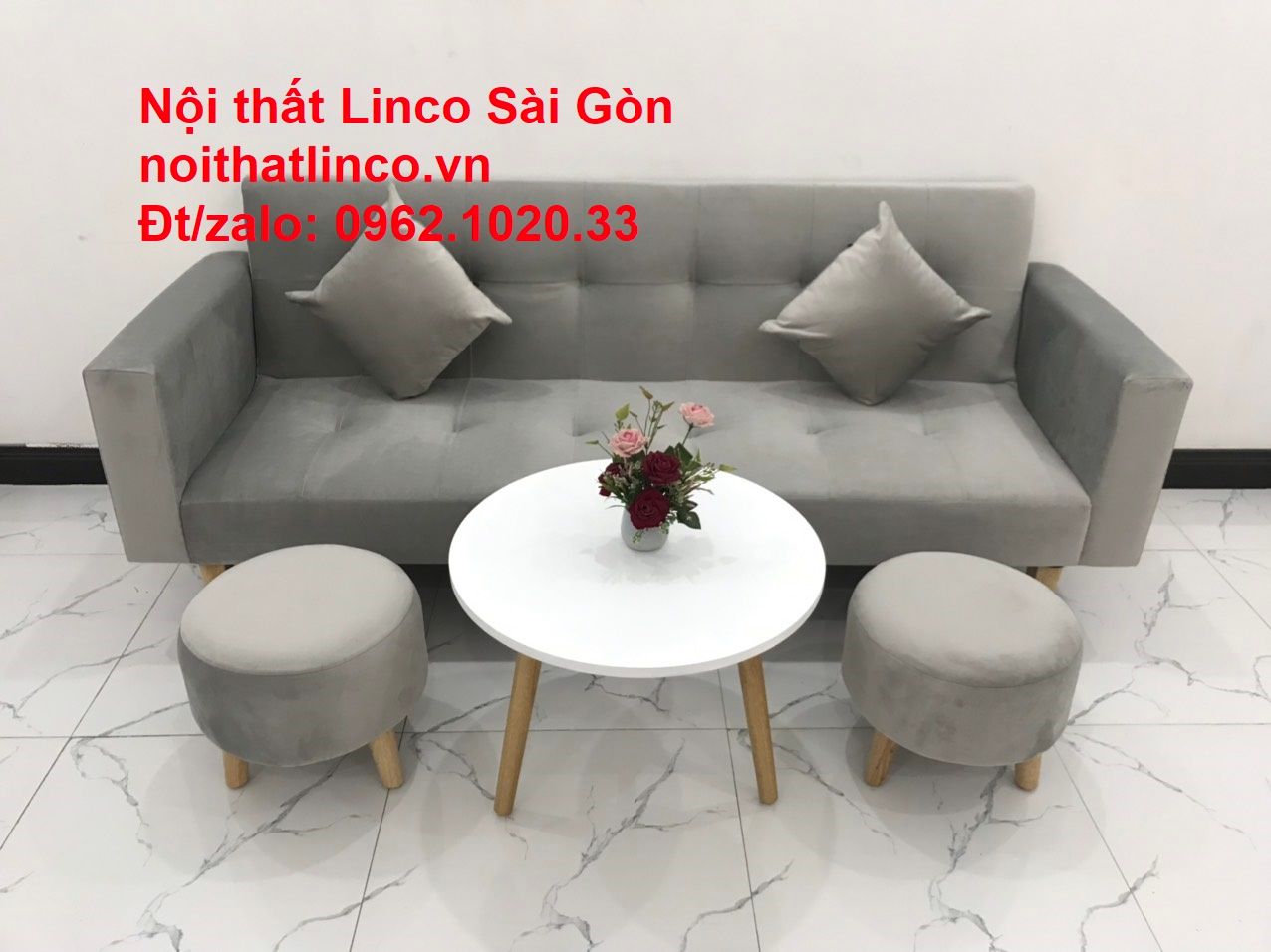  Bộ bàn ghế salon giá rẻ | sofa giường nằm nhỏ gọn xám nhung 