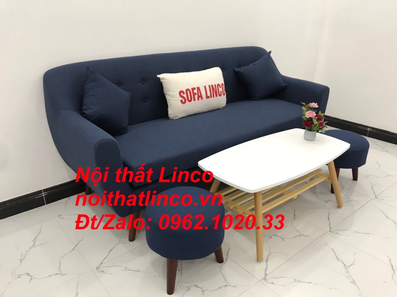  Bộ bàn ghế salon sofa băng xanh dương đậm đen Nội thất Linco Sài Gòn 