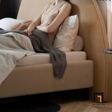  Giường ngủ dài 1m6 x 2m GN58 Dasirae vải nhung màu nâu kem 