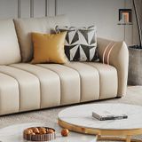  Set ghế sofa nệm chia múi KT134 Sikkeh da giả trắng kem đẹp 