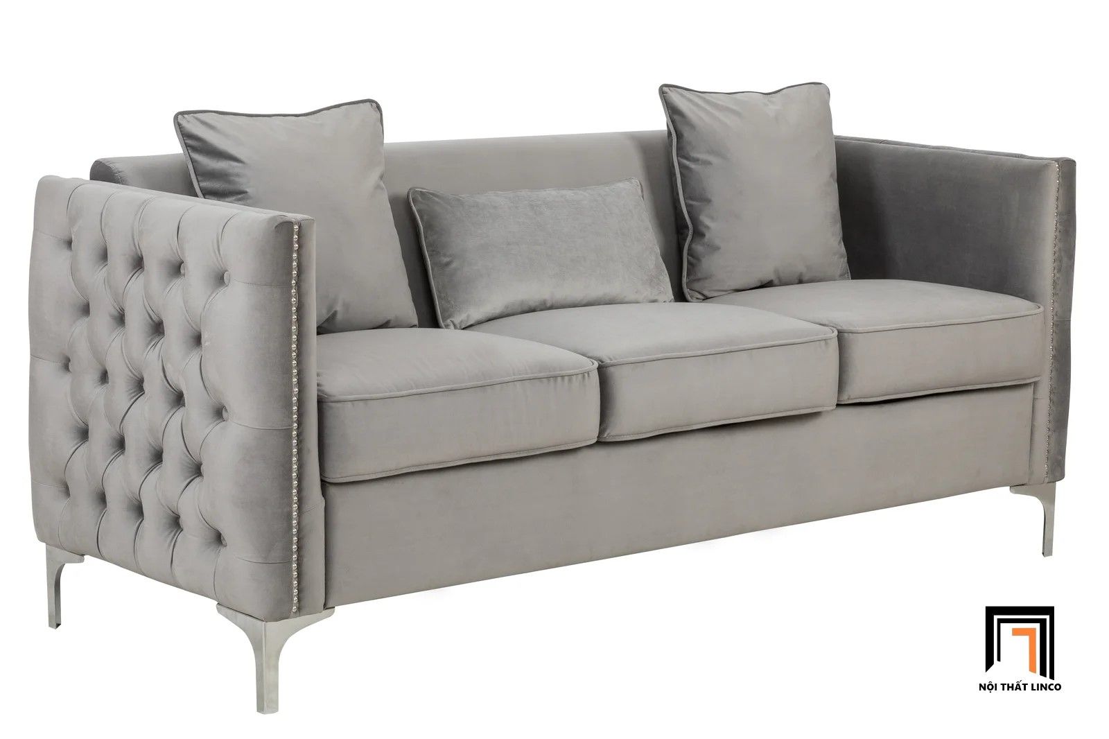  Bộ ghế sofa giật nút sang trọng KT122 Essex vải nhung xám trắng 