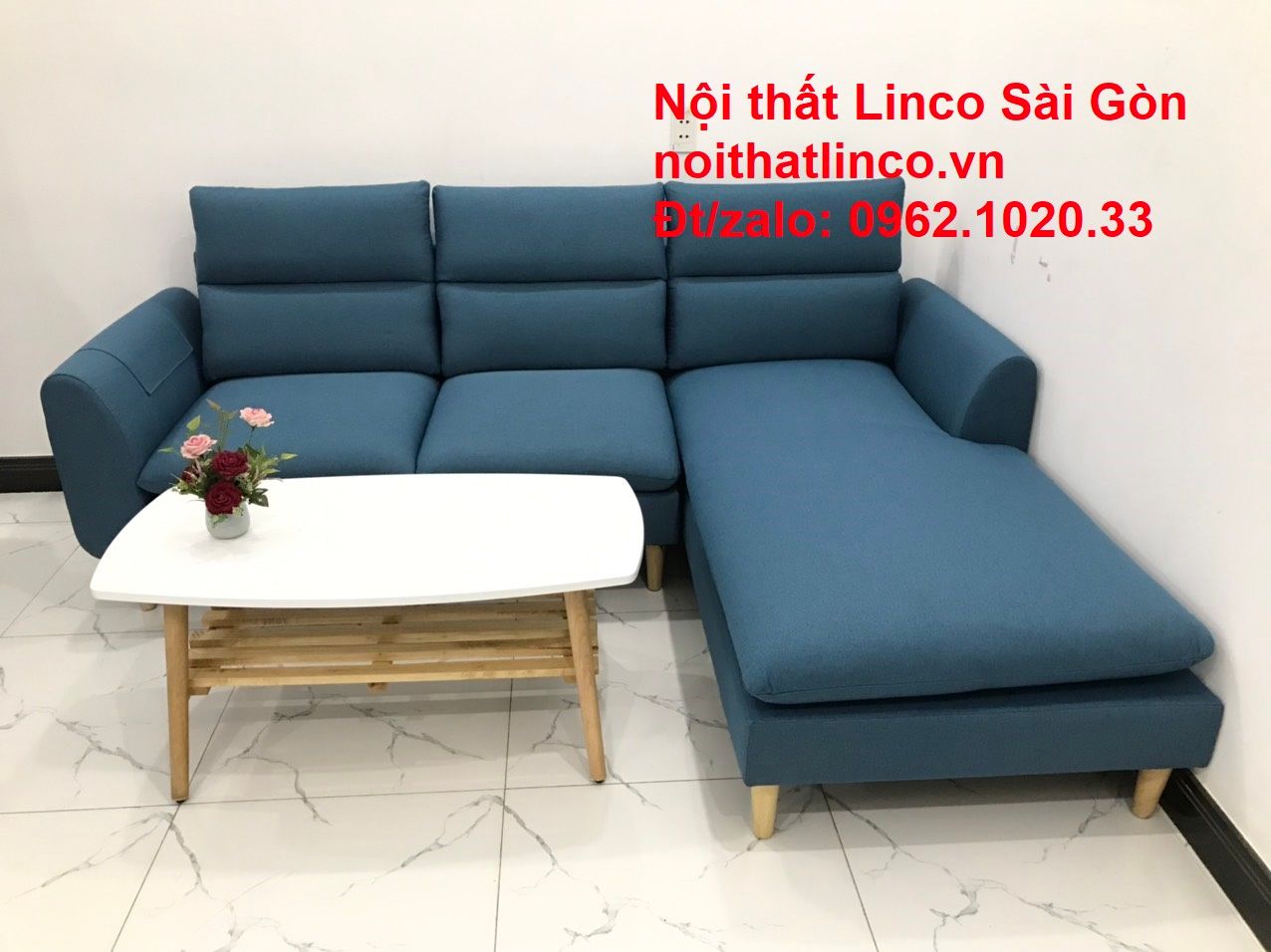  Bộ Sofa Góc chữ L | So pha vải bố xanh dương giá rẻ đẹp phòng khách | Nội thất Linco Sài Gòn 