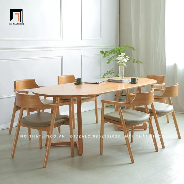 set bàn ăn 6 ghế hình oval dài 1m6