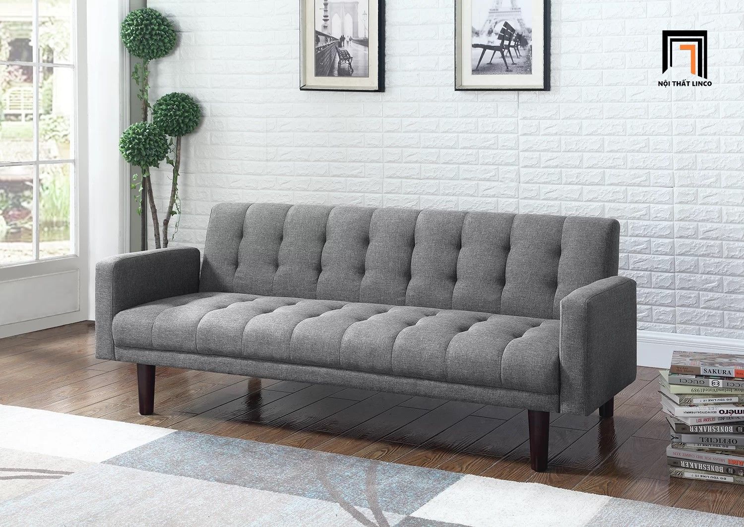  Ghế sofa giường gấp gọn dài 2m GB76 Batrie màu xám giá rẻ 