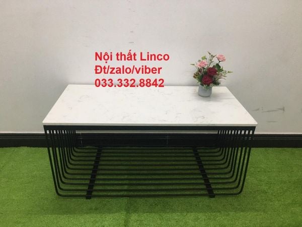 bàn trà phòng khách mặt đá trắng