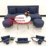  Bộ ghế sofa giường nằm dài 1m7 nhỏ gọn xanh dương đen đậm vải bố 