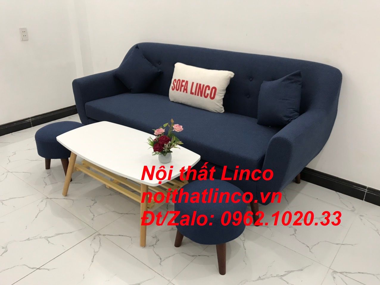  Bộ bàn ghế salon sofa băng xanh dương đậm đen Nội thất Linco Sài Gòn 