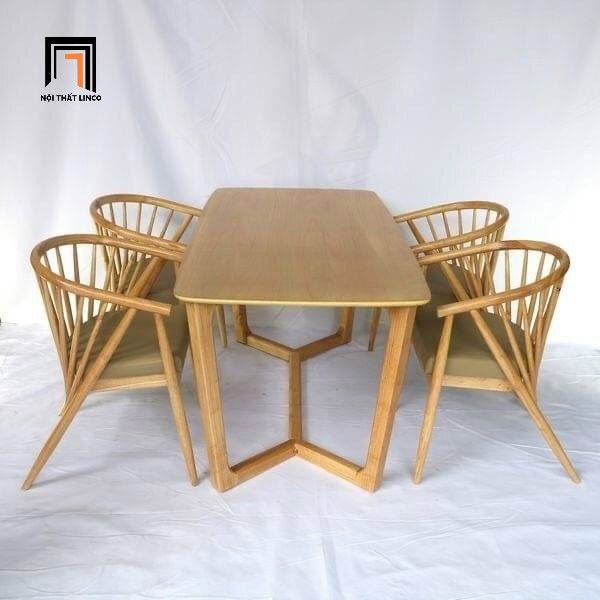 bộ bàn ăn 4 ghế gỗ tự nhiên cong