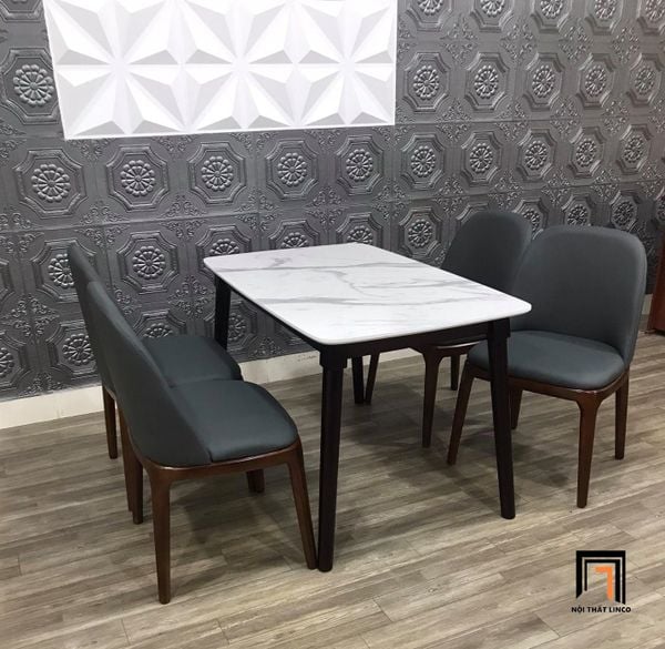 bộ bàn ăn 4 ghế bọc da Pu xám sang trọng