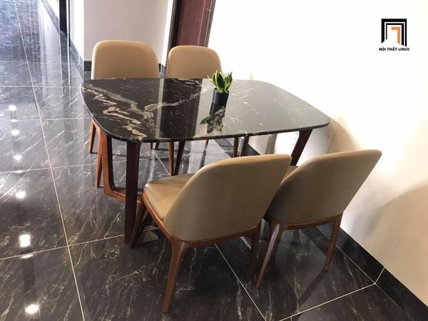 bộ bàn ăn 4 ghế bọc da Pu xám sang trọng