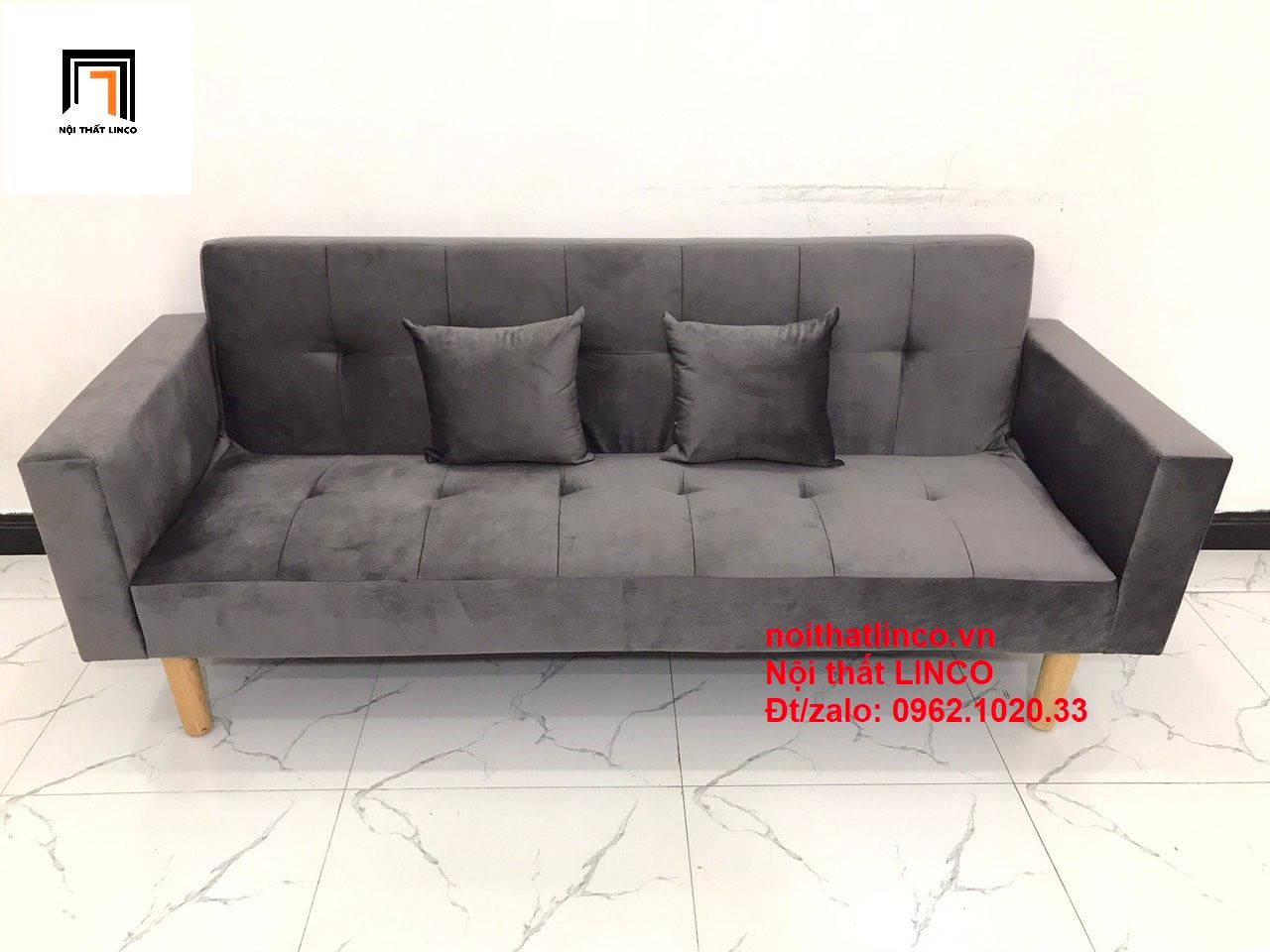  Bộ ghế sofa băng giường nằm dài 2m xám lông chuột vải nhung 