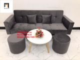  Bộ ghế sofa băng giường nằm dài 2m xám lông chuột vải nhung 