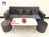  Bộ ghế sofa băng giường nằm dài 2m xám lông chuột vải nhung 