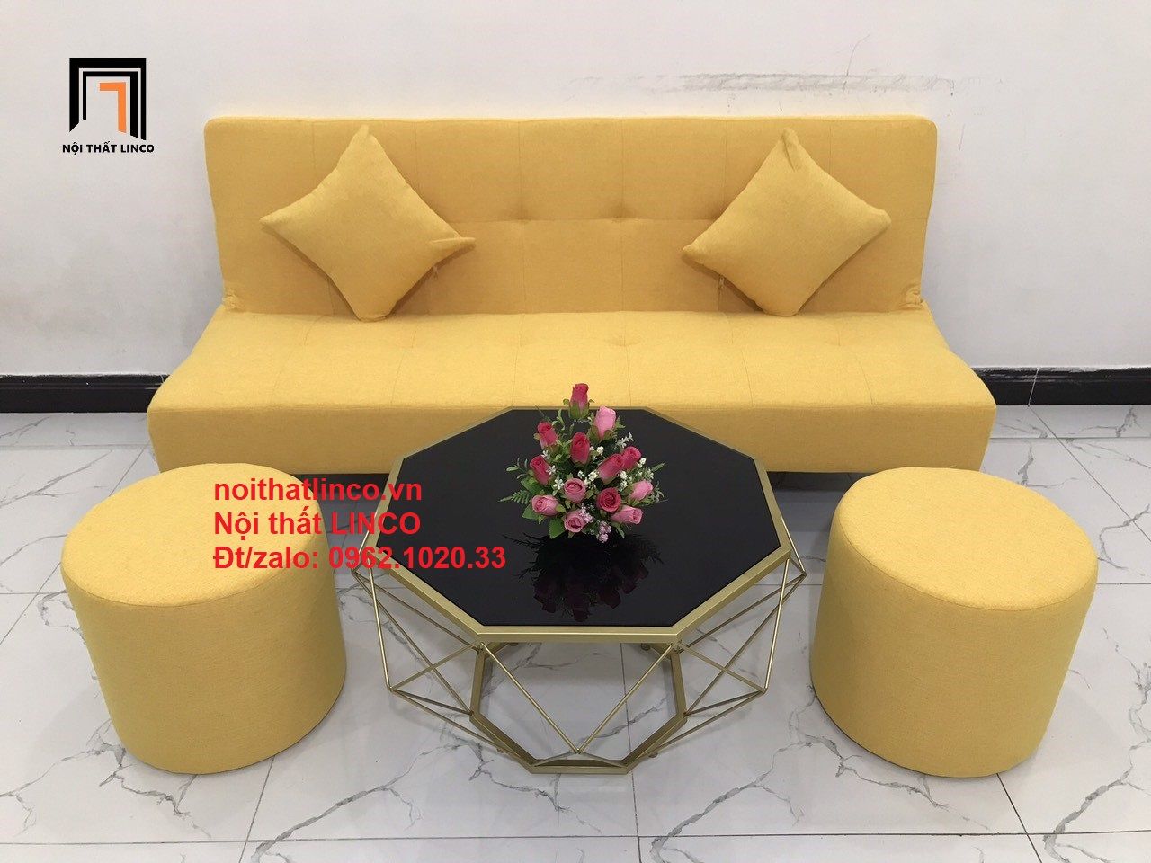  Bộ ghế sofa bed giường thông minh SFG dài 1m7 vàng chanh nhỏ gọn 