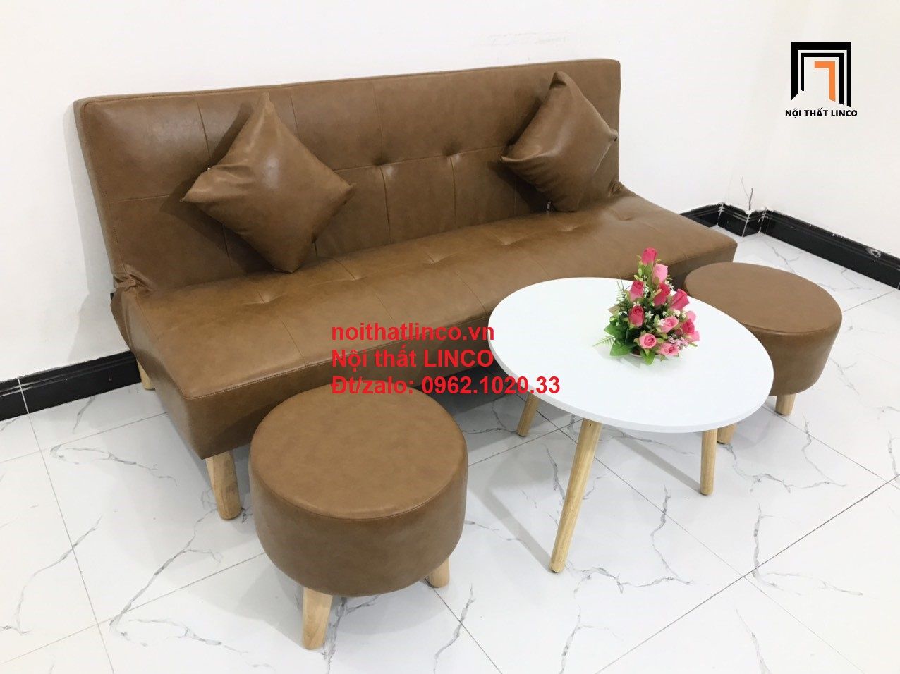  Bộ ghế sofa giường đa năng SFG dài 1m7 simili giả da màu da bò 