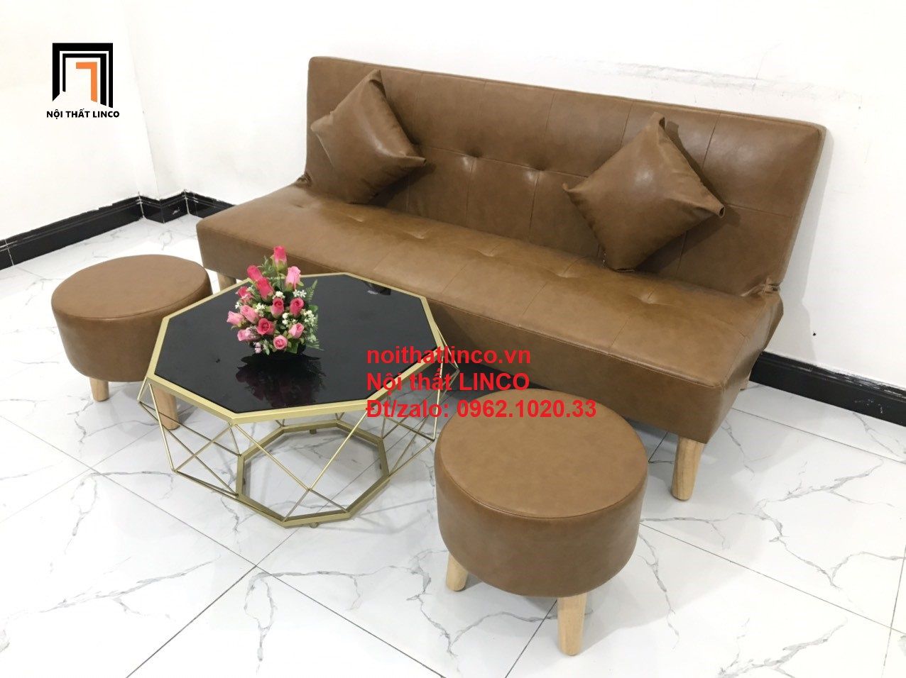  Bộ ghế sofa giường đa năng SFG dài 1m7 simili giả da màu da bò 