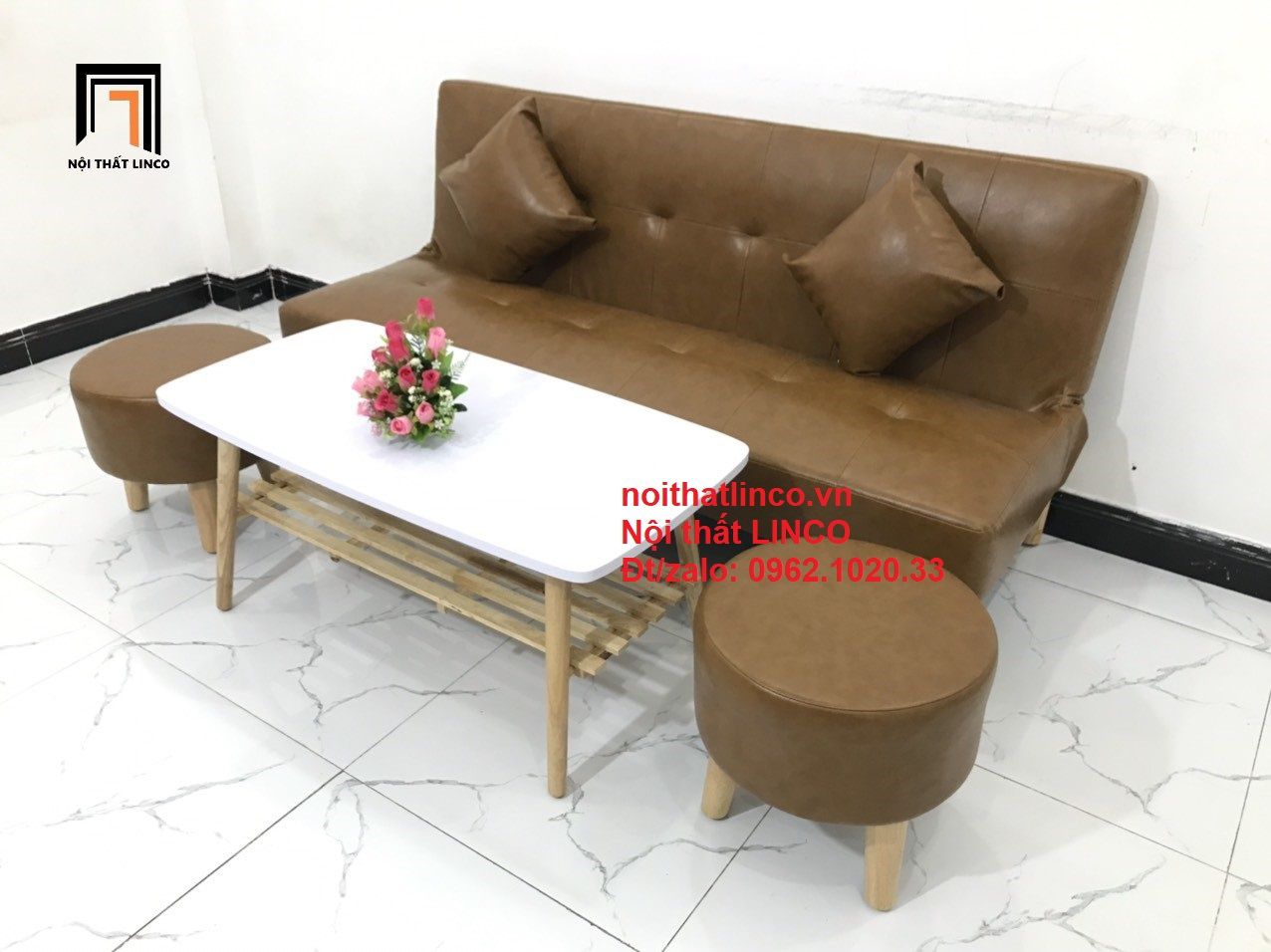  Bộ ghế sofa giường đa năng SFG dài 1m7 simili giả da màu da bò 