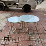  Cặp 2 bàn tròn kính cường lực BTPK6 Badil khung chân sắt vàng 