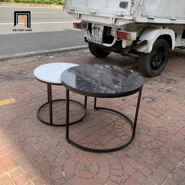 cặp bàn sofa mặt đá trắng đen