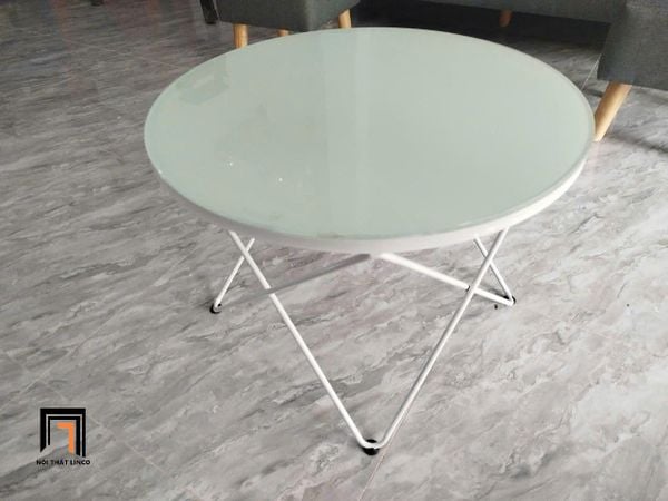 bàn trà phòng khách mặt kính tròn