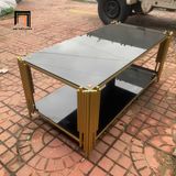  Bàn trà chữ nhật giá rẻ BTPK16 Akoka 1m x 50 kính đen 2 tầng 