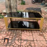  Bàn trà chữ nhật giá rẻ BTPK16 Akoka 1m x 50 kính đen 2 tầng 
