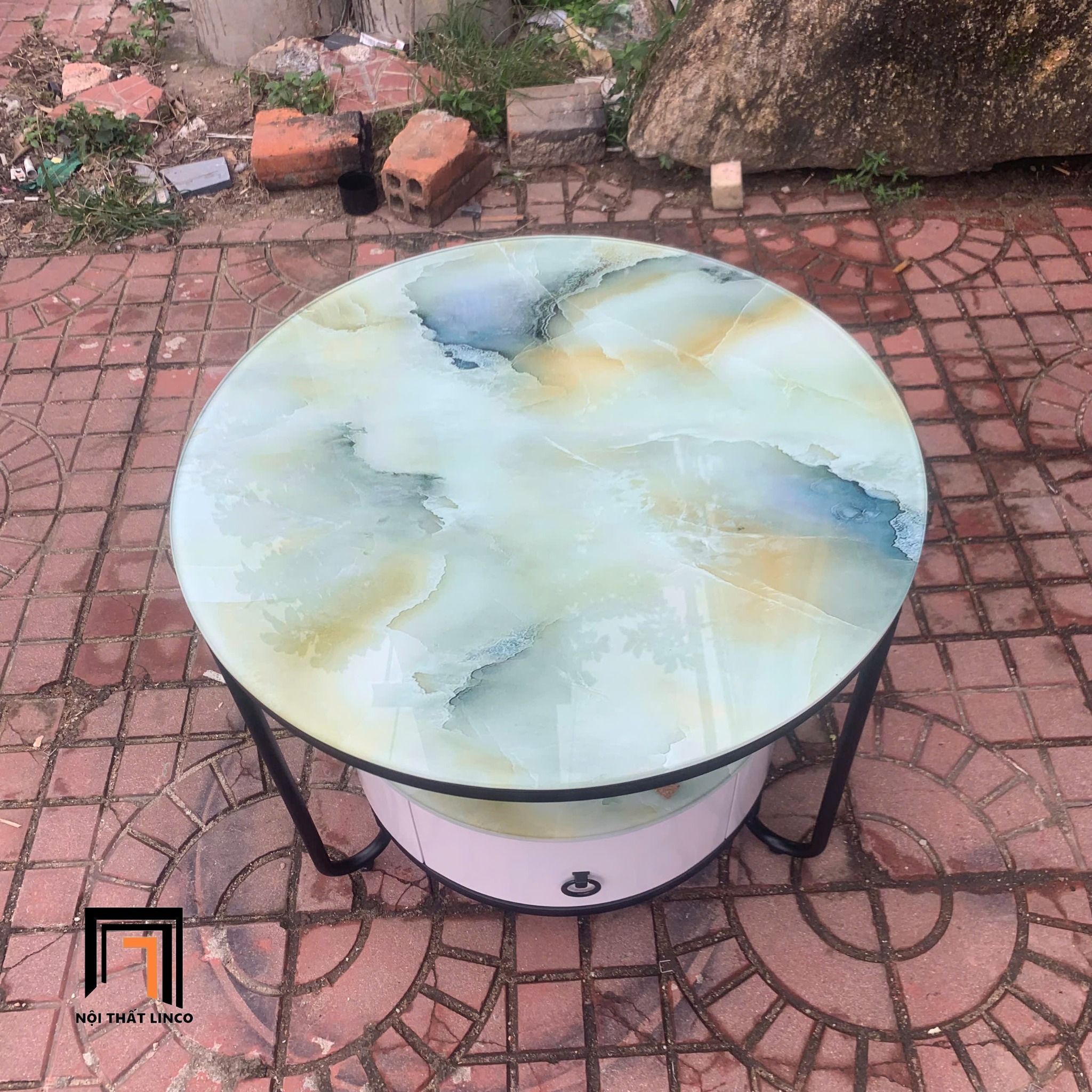  Bàn trà phòng khách nhỏ gọn BTPK20 Carton mặt kính 2 tầng 