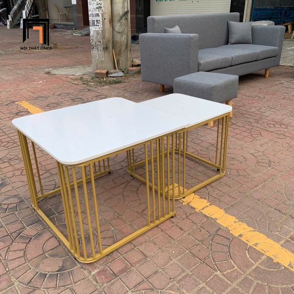 cặp bàn sofa vuông mặt đá trắng